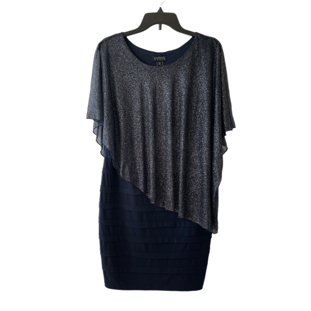 Enfocus Women Navy Pleated Bottom Shimmer Top Cocktail Dress Size 16W